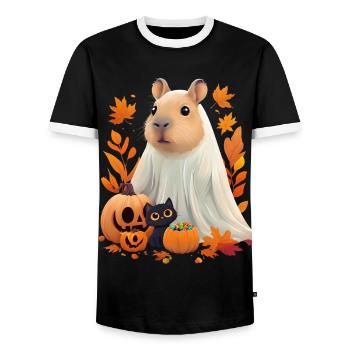 Halloween Capybara Katze Geist Geschenkidee - Männer Kontrast-T-Shirt - Schwarz/Weiß - Vorne - AI Model Female 172 light (172cm) & AI Model Male 178 light (178cm)