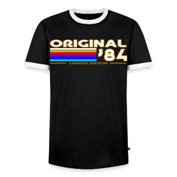 Original 84 Retro Rainbow - Men's Ringer Shirt - black/white - Front - AI Model Female 172 light (172cm) & AI Model Male 178 light (178cm)