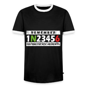 1N23456 - Motorrad Motiv mit lustigem Spruch - Männer Kontrast-T-Shirt - Schwarz/Weiß - Vorne - AI Model Female 172 light (172cm) & AI Model Male 178 light (178cm)