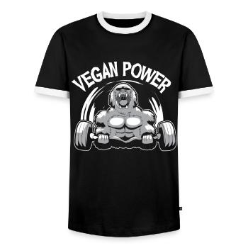 Vegan Power - Männer Kontrast-T-Shirt - Schwarz/Weiß - Vorne - AI Model Female 172 light (172cm) & AI Model Male 178 light (178cm)