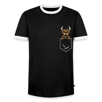 Vache Highland dans la poche - T-shirt contrasté Homme - noir/blanc - Devant - AI Model Female 172 light (172cm) & AI Model Male 178 light (178cm)