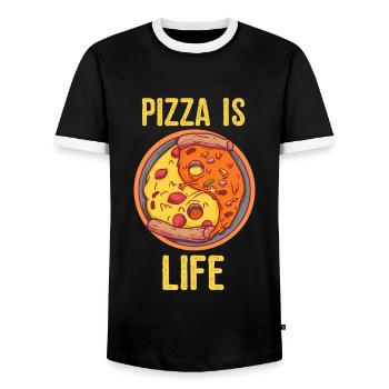 Pizza Is Life Ying & Yang Couple Pizzeria Paar - Männer Kontrast-T-Shirt - Schwarz/Weiß - Vorne - AI Model Female 172 light (172cm) & AI Model Male 178 light (178cm)