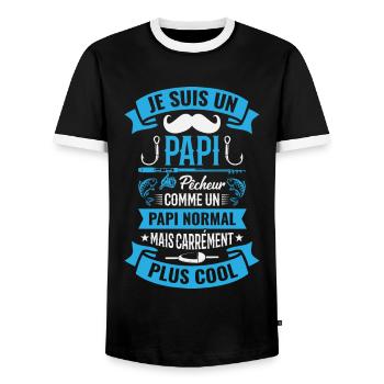 Papi Pêcheur Pêche Humour Cadeau Citation - T-shirt contrasté Homme - noir/blanc - Devant - AI Model Female 172 light (172cm) & AI Model Male 178 light (178cm)