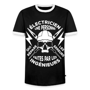 électricien,électriciens,electricien,electriciens - T-shirt contrasté Homme - noir/blanc - Devant - AI Model Female 172 light (172cm) & AI Model Male 178 light (178cm)