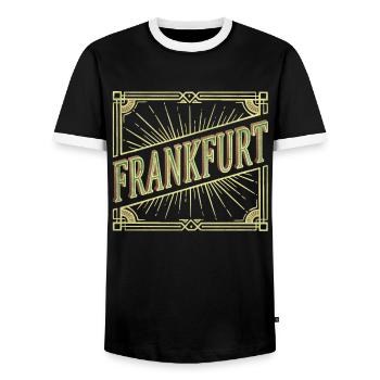 Frankfurt Deutschland Stadt Schrift Vintage Retro - Männer Kontrast-T-Shirt - Schwarz/Weiß - Vorne - AI Model Female 172 light (172cm) & AI Model Male 178 light (178cm)