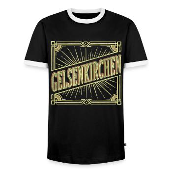 Gelsenkirchen Germany City Font Vintage - Men's Ringer Shirt - black/white - Front - AI Model Female 172 light (172cm) & AI Model Male 178 light (178cm)