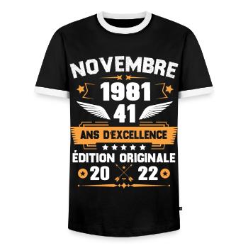 Novembre 1981 Idée Cadeau D'anniversaire 41 Ans - T-shirt contrasté Homme - noir/blanc - Devant - AI Model Female 172 light (172cm) & AI Model Male 178 light (178cm)