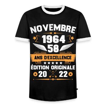 Novembre 1964 Idée Cadeau D'anniversaire 58 Ans - T-shirt contrasté Homme - noir/blanc - Devant - AI Model Female 172 light (172cm) & AI Model Male 178 light (178cm)