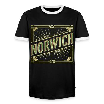 Norwich England UK City Font Vintage Retro - Men's Ringer Shirt - black/white - Front - AI Model Female 172 light (172cm) & AI Model Male 178 light (178cm)