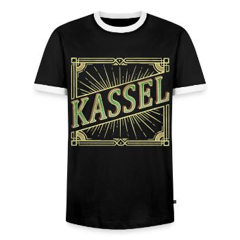 Kassel Germany City Font Vintage Retro - Men's Ringer Shirt - black/white - Front - AI Model Female 172 light (172cm) & AI Model Male 178 light (178cm)
