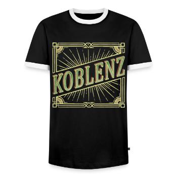 Koblenz Germany City Font Vintage Retro - Men's Ringer Shirt - black/white - Front - AI Model Female 172 light (172cm) & AI Model Male 178 light (178cm)
