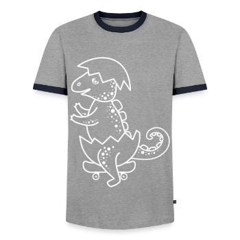 Dinosaur Cartoon Triceratops skating. - Men's Ringer Shirt - grey/navy  - Front - AI Model Female 172 light (172cm) & AI Model Male 178 light (178cm)