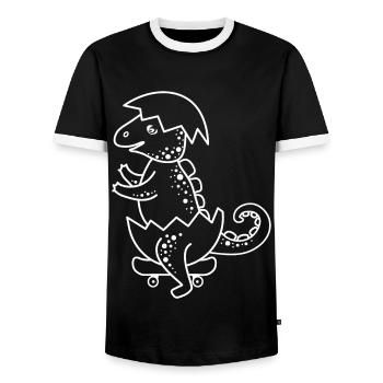 Dinosaurier Cartoon Triceratops beim Skaten. - Männer Kontrast-T-Shirt - Schwarz/Weiß - Vorne - AI Model Female 172 light (172cm) & AI Model Male 178 light (178cm)