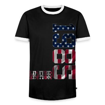 ÉDITION LIMITÉE 1985 ANNIVERSAIRE AMÉRICAIN - T-shirt contrasté Homme - noir/blanc - Devant - AI Model Female 172 light (172cm) & AI Model Male 178 light (178cm)