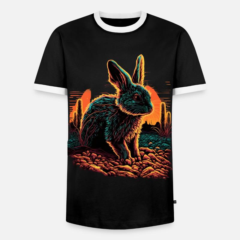Rabbit Synthwave Sunset Gift - Men's Ringer Shirt - black/white