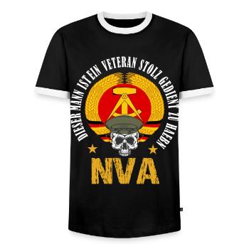 Stolzer NVA Veteran der DDR Armee - Männer Kontrast-T-Shirt - Schwarz/Weiß - Vorne - AI Model Female 172 light (172cm) & AI Model Male 178 light (178cm)