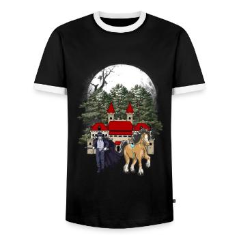 Conte de fées Fantasy Médiéval Chevalier Forteresse Château - T-shirt contrasté Homme - noir/blanc - Devant - AI Model Female 172 light (172cm) & AI Model Male 178 light (178cm)