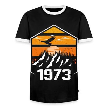 Anniversary 1973 Vintage 1973 Made in 1973 - Men's Ringer Shirt - black/white - Front - AI Model Female 172 light (172cm) & AI Model Male 178 light (178cm)
