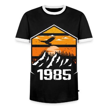 Jubiläum 1985 Jahrgang 1985 Hergestellt im Jahr 1985 - Männer Kontrast-T-Shirt - Schwarz/Weiß - Vorne - AI Model Female 172 light (172cm) & AI Model Male 178 light (178cm)