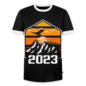 Anniversaire 2023 Millésime 2023 Fabriqué en 2023 - T-shirt contrasté Homme - noir/blanc - Devant - AI Model Female 172 light (172cm) & AI Model Male 178 light (178cm)