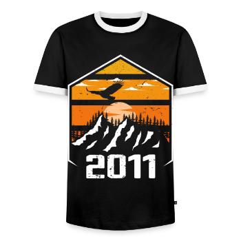 Anniversary 2011 Vintage 2011 Made in 2011 - Men's Ringer Shirt - black/white - Front - AI Model Female 172 light (172cm) & AI Model Male 178 light (178cm)