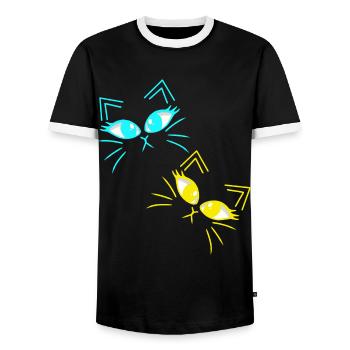 Chat Chats Chaton Chat Visage des années 80 des années 90 - T-shirt contrasté Homme - noir/blanc - Devant - AI Model Female 172 light (172cm) & AI Model Male 178 light (178cm)