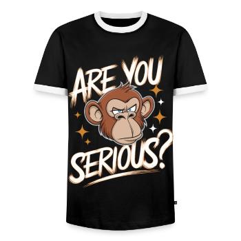 Monkey Monkey Animal Gorilla Chimpanzee - Men's Ringer Shirt - black/white - Front - AI Model Female 172 light (172cm) & AI Model Male 178 light (178cm)