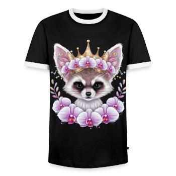Fennek Wüstenfuchs mit Krone und Orchideen - Männer Kontrast-T-Shirt - Schwarz/Weiß - Vorne - AI Model Female 172 light (172cm) & AI Model Male 178 light (178cm)