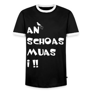 An Schoas muas i - Männer Kontrast-T-Shirt - Schwarz/Weiß - Vorne - AI Model Female 172 light (172cm) & AI Model Male 178 light (178cm)