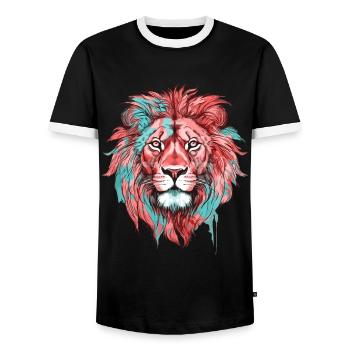 Lion Tête de Lion Coloré Prédateur Coloré Art Animalier - T-shirt contrasté Homme - noir/blanc - Devant - AI Model Female 172 light (172cm) & AI Model Male 178 light (178cm)