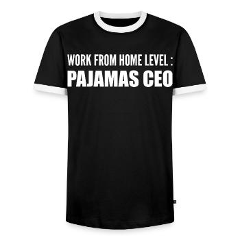 Work from home level : pajamas ceo - Men's Ringer Shirt - black/white - Front - AI Model Female 172 light (172cm) & AI Model Male 178 light (178cm)