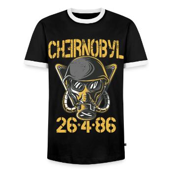 3.6 Roentgen not great, not terrible Chernobyl - Men's Ringer Shirt - black/white - Front - AI Model Female 172 light (172cm) & AI Model Male 178 light (178cm)