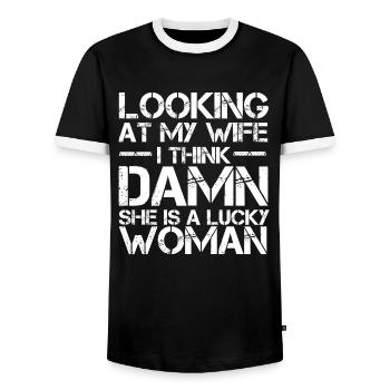 Looking at my Wife - Men's Ringer Shirt - black/white - Front - AI Model Female 172 light (172cm) & AI Model Male 178 light (178cm)