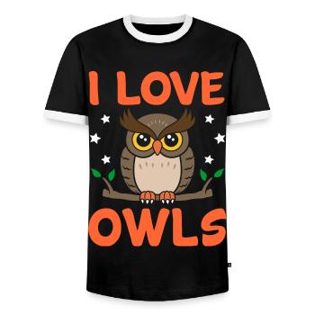 owl - Men's Ringer Shirt - black/white - Front - AI Model Female 172 light (172cm) & AI Model Male 178 light (178cm)