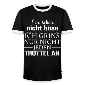 Ich schau nicht böse - Männer Kontrast-T-Shirt - Schwarz/Weiß - Vorne - AI Model Female 172 light (172cm) & AI Model Male 178 light (178cm)