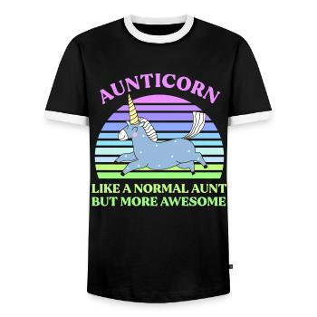 Aunticorn - Men's Ringer Shirt - black/white - Front - AI Model Female 172 light (172cm) & AI Model Male 178 light (178cm)