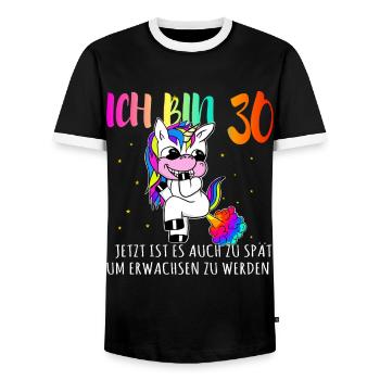 30 Geburtstag zu spät um Erwachsen zu sein - Männer Kontrast-T-Shirt - Schwarz/Weiß - Vorne - AI Model Female 172 light (172cm) & AI Model Male 178 light (178cm)