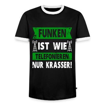 Funkamateur Funker Amateurfunk Amateurfunker - Männer Kontrast-T-Shirt - Schwarz/Weiß - Vorne - AI Model Female 172 light (172cm) & AI Model Male 178 light (178cm)