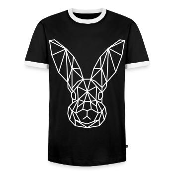 Rabbit Geometric Line - Men's Ringer Shirt - black/white - Front - AI Model Female 172 light (172cm) & AI Model Male 178 light (178cm)