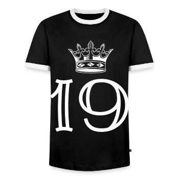 19 Zahl Krone - Männer Kontrast-T-Shirt - Schwarz/Weiß - Vorne - AI Model Female 172 light (172cm) & AI Model Male 178 light (178cm)