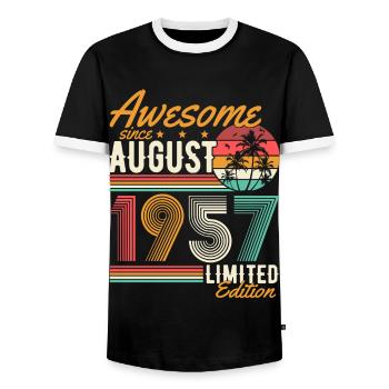 Août 1957 Naissance Anniversaire Rétro - T-shirt contrasté Homme - noir/blanc - Devant - AI Model Female 172 light (172cm) & AI Model Male 178 light (178cm)