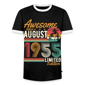 Août 1955 Naissance Anniversaire Rétro - T-shirt contrasté Homme - noir/blanc - Devant - AI Model Female 172 light (172cm) & AI Model Male 178 light (178cm)