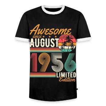 Août 1956 Naissance Anniversaire Rétro - T-shirt contrasté Homme - noir/blanc - Devant - AI Model Female 172 light (172cm) & AI Model Male 178 light (178cm)