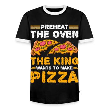 King Make Pizza Funny Pizzabäcker - Männer Kontrast-T-Shirt - Schwarz/Weiß - Vorne - AI Model Female 172 light (172cm) & AI Model Male 178 light (178cm)