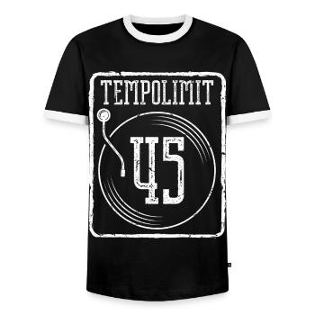 Vintage Schallplatte 45 Schallplattenspieler - Männer Kontrast-T-Shirt - Schwarz/Weiß - Vorne - AI Model Female 172 light (172cm) & AI Model Male 178 light (178cm)