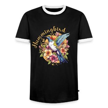 Hummingbird Flowers Bird Animal Art Watercolor Colorful - Men's Ringer Shirt - black/white - Front - AI Model Female 172 light (172cm) & AI Model Male 178 light (178cm)