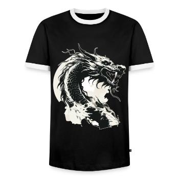 Dragon Fantasy Magic Mysticism Creature Animal Vintage - Men's Ringer Shirt - black/white - Front - AI Model Female 172 light (172cm) & AI Model Male 178 light (178cm)