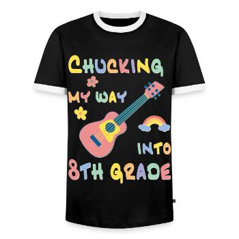 Chucking my way into 8th grade - Men's Ringer Shirt - black/white - Front - AI Model Female 172 light (172cm) & AI Model Male 178 light (178cm)