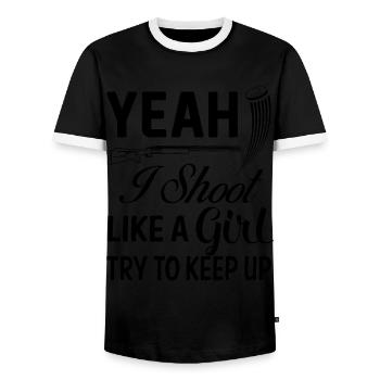 Trapschießen | Schießsport Fallenschießen Geschenk - Männer Kontrast-T-Shirt - Schwarz/Weiß - Vorne - AI Model Female 172 light (172cm) & AI Model Male 178 light (178cm)