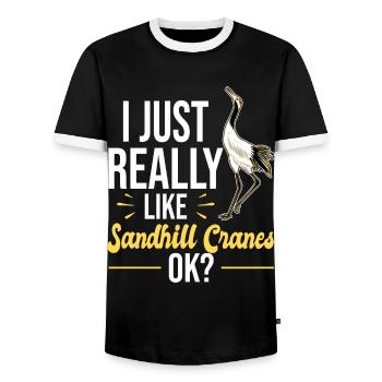 Kanadakranich | Kanadischer Kranich Vogel Geschenk - Männer Kontrast-T-Shirt - Schwarz/Weiß - Vorne - AI Model Female 172 light (172cm) & AI Model Male 178 light (178cm)
